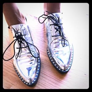 Silver metallic lace-up Loeffler Randall Oxfords
